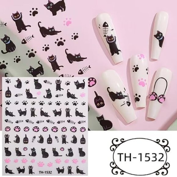 Black Cat Nail Art Stickers, 8 Sheets - Picture 2 of 3